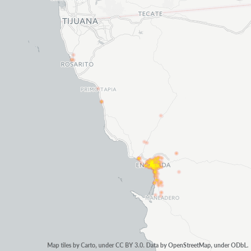 Verksamhetskoncentration i Postnummer 22800 - Ensenada, Baja California (delstat)