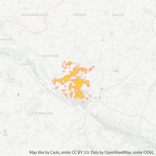 Bedrijfsconcentratie in Postcode 33619 - Bielefeld, Noordrijn-Westfalen