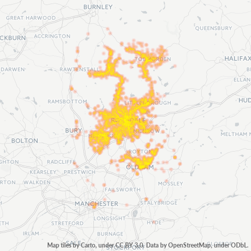 Concentració d'empreses a Codi Postal OL1 - Oldham, Anglaterra