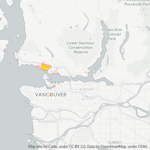 Bedrijfsconcentratie in Postcode V7T - West Vancouver, Brits-Columbia