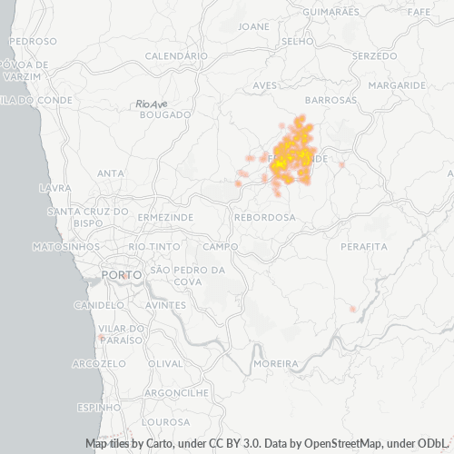 Bedrijfsconcentratie in Postcode 4590 - Porto (district)