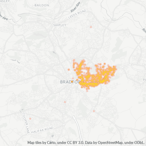 Concentrarea activității în Cod Postal BD3 - Bradford, Anglia
