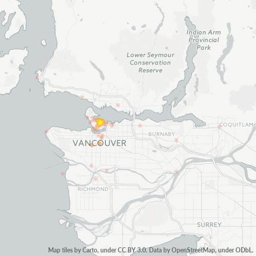 Bedrijfsconcentratie in Postcode V6C - Vancouver, Brits-Columbia