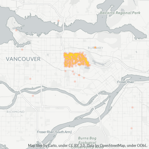Bedrijfsconcentratie in Postcode V5G - Burnaby, Brits-Columbia