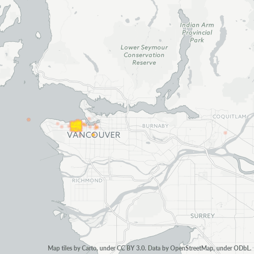 Bedrijfsconcentratie in Postcode V6K - Vancouver, Brits-Columbia