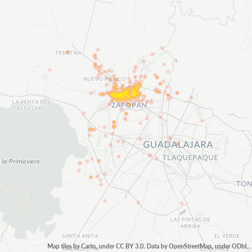 Verksamhetskoncentration i Postnummer 45140 - Zapopan, Jalisco