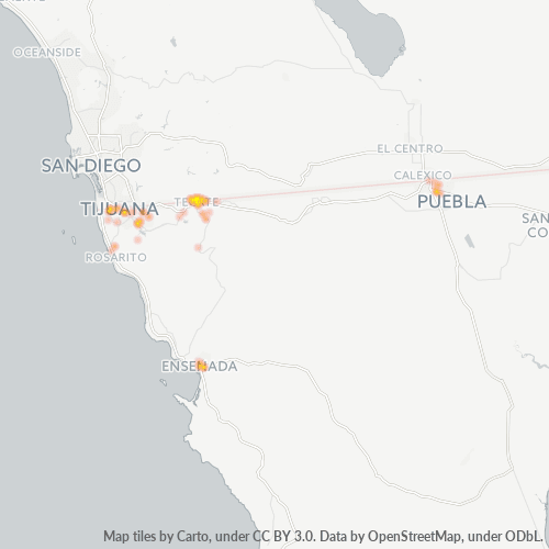 Verksamhetskoncentration i Postnummer 21400 - Tecate, Baja California (delstat)