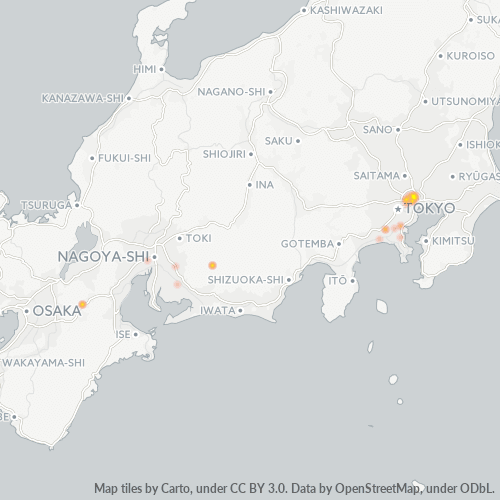 Bedrijfsconcentratie in Postcode 110 - Tokyo Prefecture
