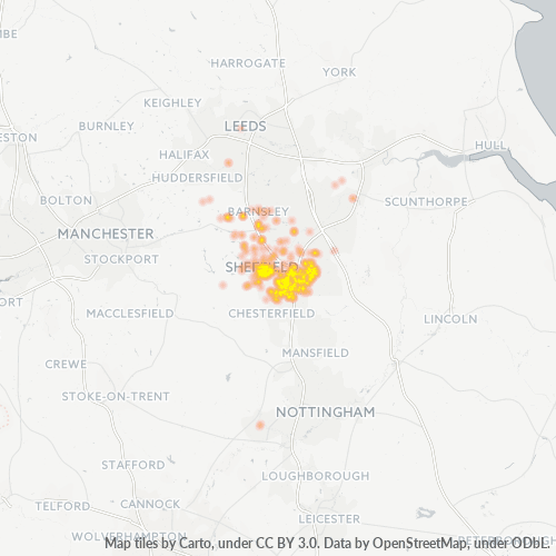 Concentrarea activității în Cod Postal S2 - Sheffield, Anglia
