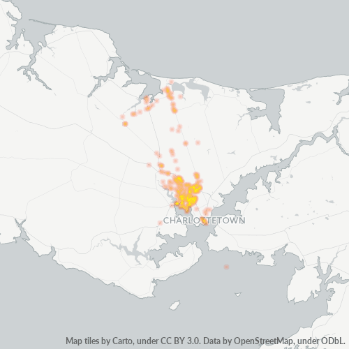 Bedrijfsconcentratie in Postcode C1E - Charlottetown, Prins Edwardeiland (Canada)
