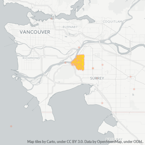 Bedrijfsconcentratie in Postcode V4C - Delta, Brits-Columbia