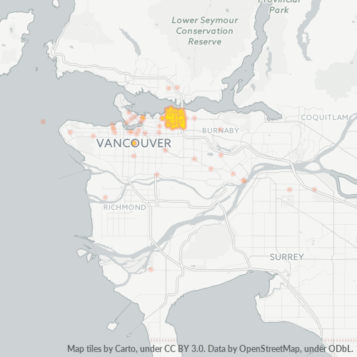 Bedrijfsconcentratie in Postcode V5K - Vancouver, Brits-Columbia