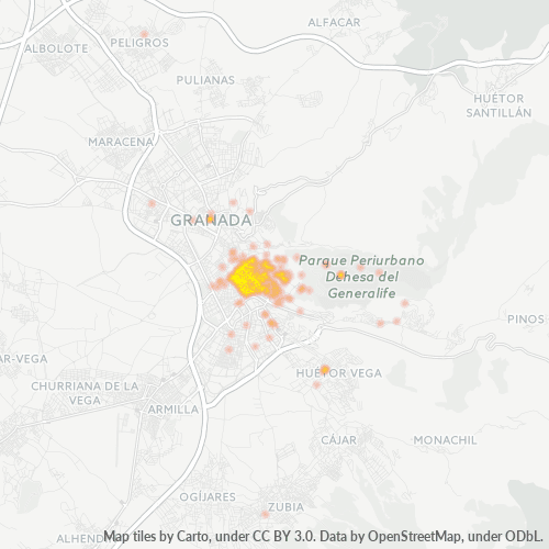 Besighheidskonsentrasie in Poskode 18009 - Granada, Andalusië