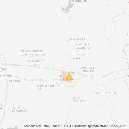 Verksamhetskoncentration i Postnummer 38050 - Celaya, Guanajuato (delstat)