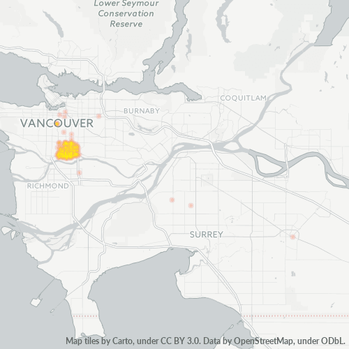 Bedrijfsconcentratie in Postcode V5X - Vancouver, Brits-Columbia