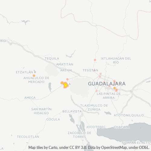Verksamhetskoncentration i Postnummer 45300 - Tala, Jalisco