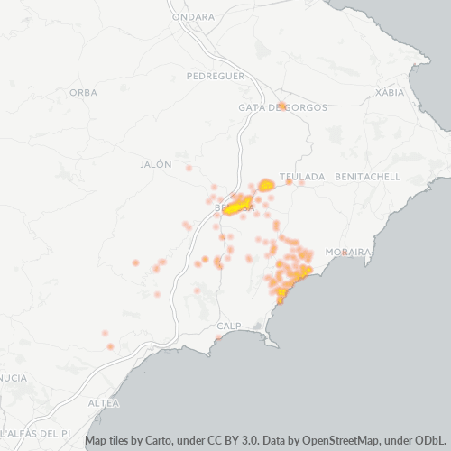 Bedrijfsconcentratie in Postcode 03720 - Benissa, Valencia (autonome gemeenschap)