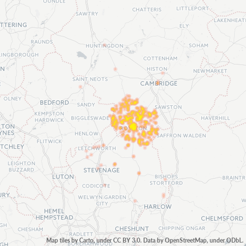 Concentrarea activității în Cod Postal SG8 - Regatul Unit