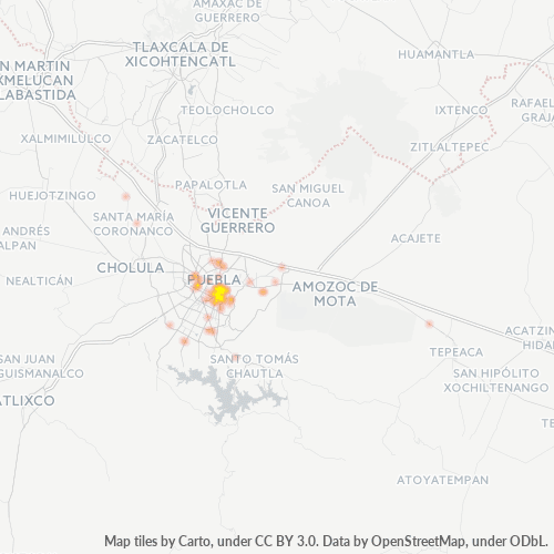 Verksamhetskoncentration i Postnummer 72500 - Puebla, Puebla (delstat)