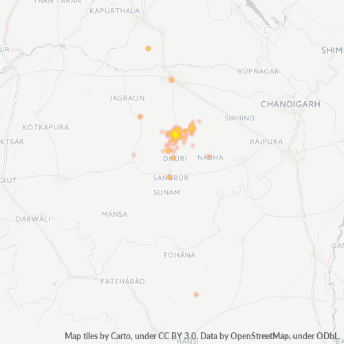 Bedrijfsconcentratie in Postcode 148023 - Malerkotla, Punjab (India)