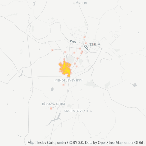 Ettevõttete kontsentratsioon asukohas Postiindeksi 300028 - Tula, Tula oblast