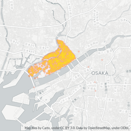 Bedrijfsconcentratie in Postcode 555 - Osaka (prefectuur)