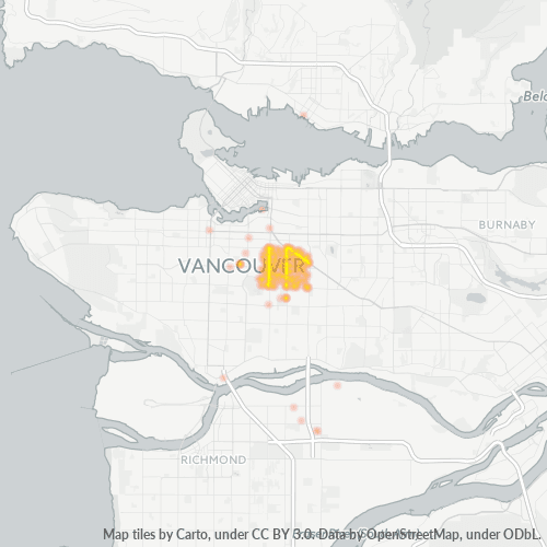 Bedrijfsconcentratie in Postcode V5V - Vancouver, Brits-Columbia