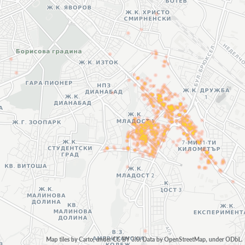 Verksamhetskoncentration i Postnummer 1784 - Sofia, Sofiya-Grad