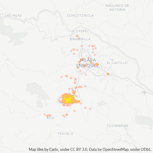 Verksamhetskoncentration i Postnummer 91500 - Coatepec, Veracruz (delstat)