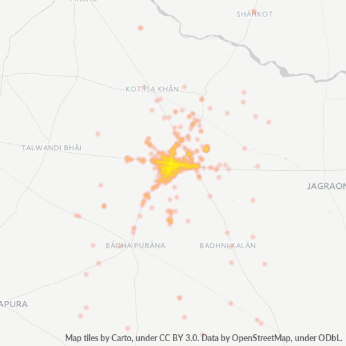Bedrijfsconcentratie in Postcode 142001 - Moga, Punjab (India)