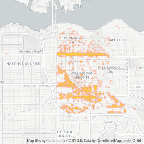 Bedrijfsconcentratie in Postcode V5C - Burnaby, Brits-Columbia
