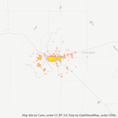 Verksamhetskoncentration i Postnummer T1J - Lethbridge, Alberta