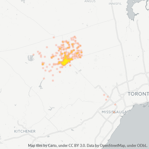 Bedrijfsconcentratie in Postcode L9W - Orangeville (Canada)
