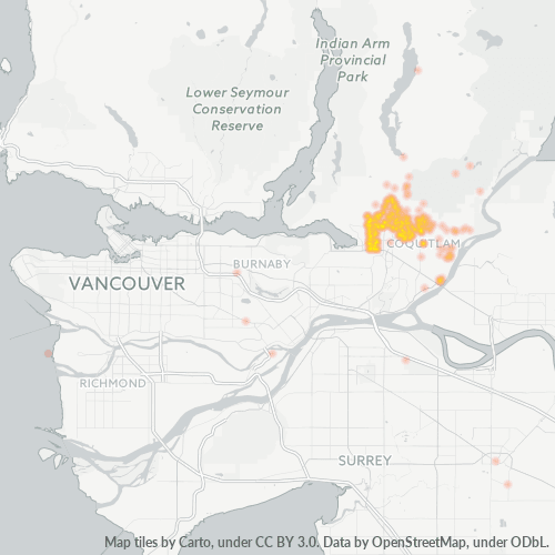 Bedrijfsconcentratie in Postcode V3E - Coquitlam, Brits-Columbia