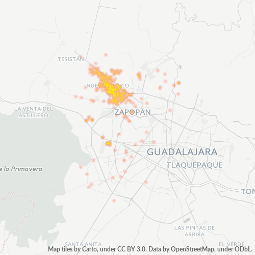 Verksamhetskoncentration i Postnummer 45138 - Zapopan, Jalisco
