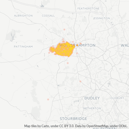 Concentració d'empreses a Codi Postal WV3 - Wolverhampton, Anglaterra