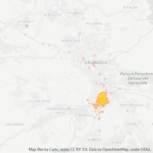 Besighheidskonsentrasie in Poskode 18007 - Granada, Andalusië