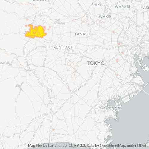 Bedrijfsconcentratie in Postcode 197 - Tokyo Prefecture