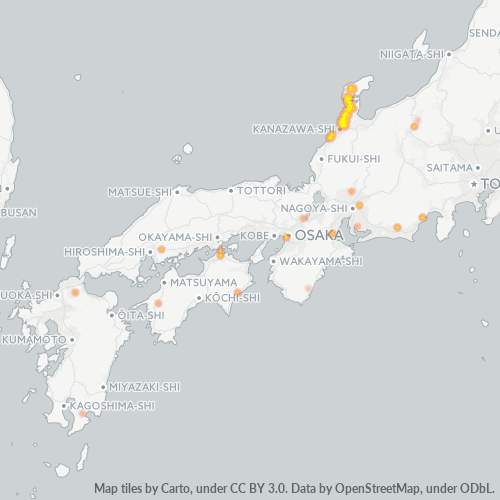 Bedrijfsconcentratie in Postcode 929 - Ishikawa (prefectuur)