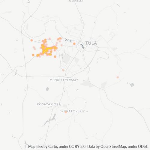 Ettevõttete kontsentratsioon asukohas Postiindeksi 300036 - Tula, Tula oblast