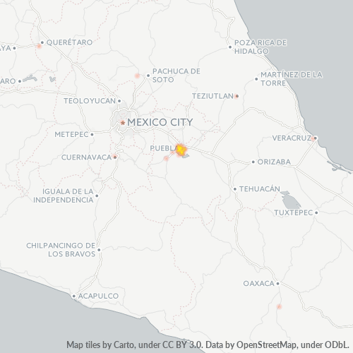 Verksamhetskoncentration i Postnummer 72190 - Puebla, Puebla (delstat)