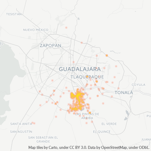 Verksamhetskoncentration i Postnummer 45590 - Guadalajara, Mexiko