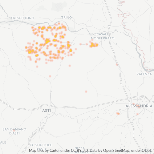 Bedrijfsconcentratie in Postcode 15020 - Italië