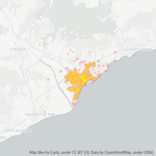 Verksamhetskoncentration i Postnummer 17300 - Blanes, Katalonien