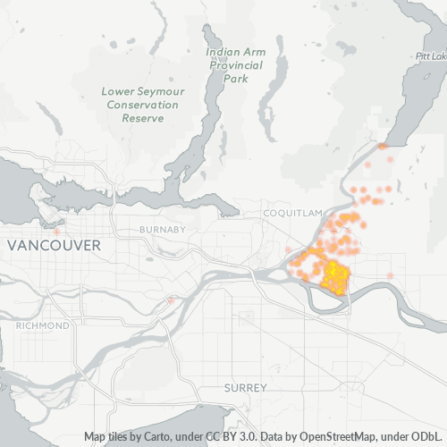 Bedrijfsconcentratie in Postcode V3Y - Pitt Meadows, Brits-Columbia
