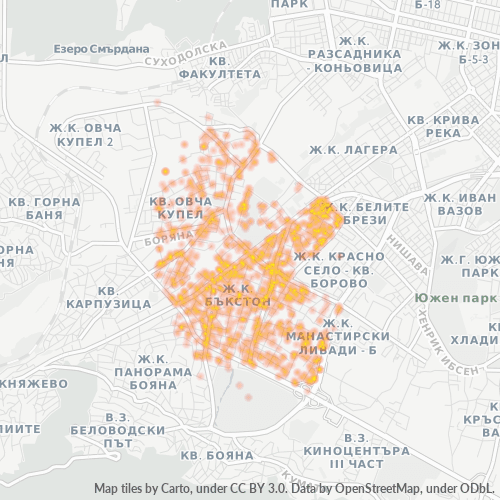 Verksamhetskoncentration i Postnummer 1618 - Sofia, Sofiya-Grad