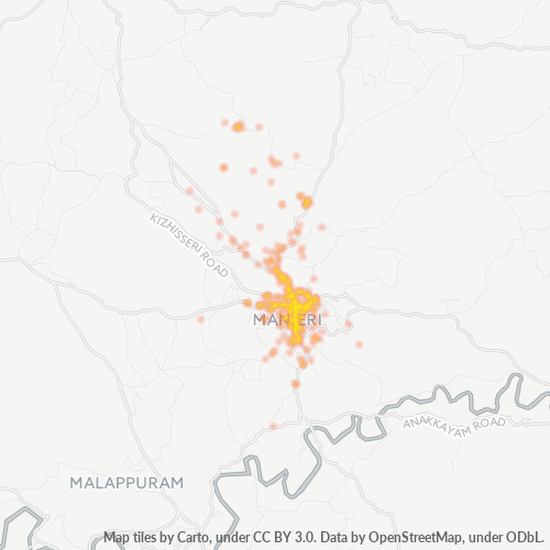 Bedrijfsconcentratie in Postcode 676121 - Manjeri, Kerala