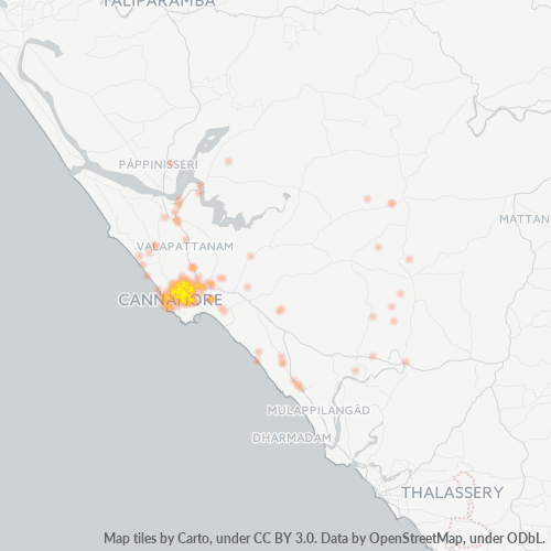 Bedrijfsconcentratie in Postcode 670001 - Cannanore, Kerala