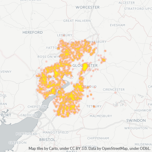 Virksomhedskoncentration i Postnummer GL1 - Gloucester, England