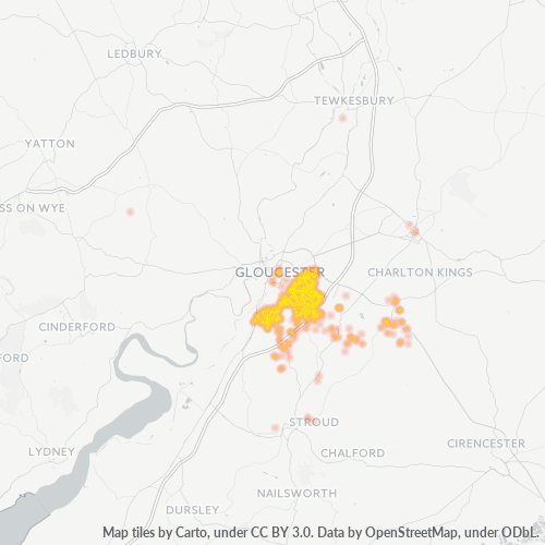Verksamhetskoncentration i Postnummer GL4 - Gloucester, England